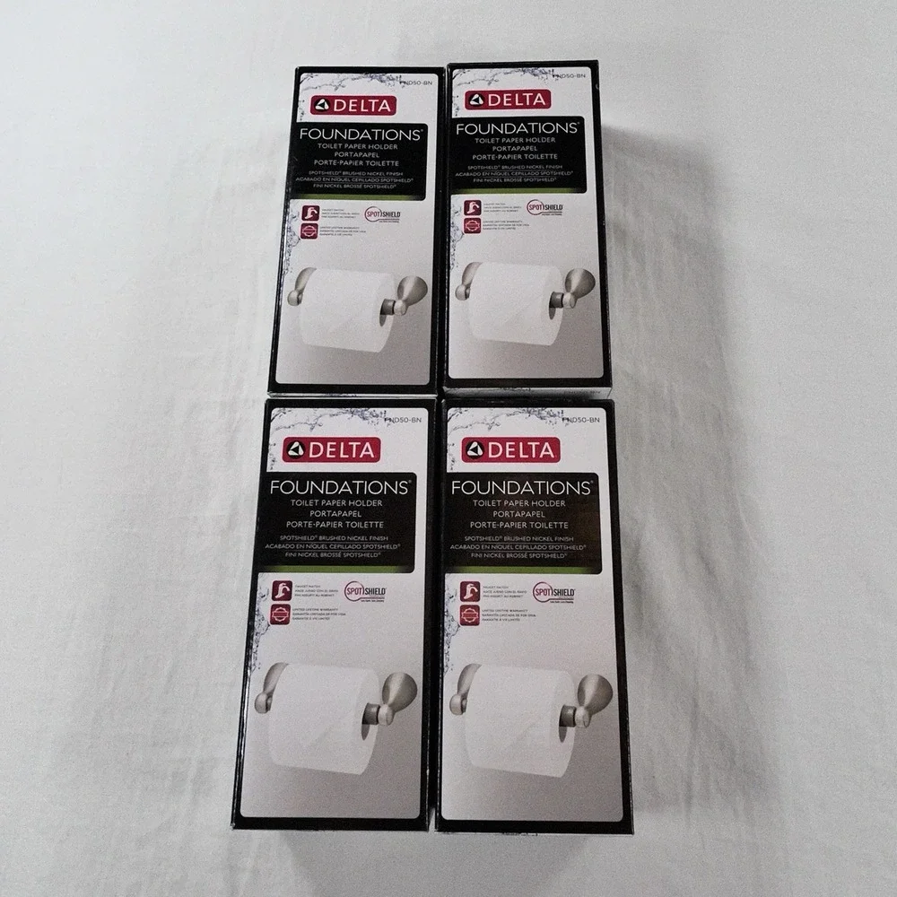 NEW Set Of 4 Delta Foundations Toilet Paper Holder Brushed Nickel FND50-BN